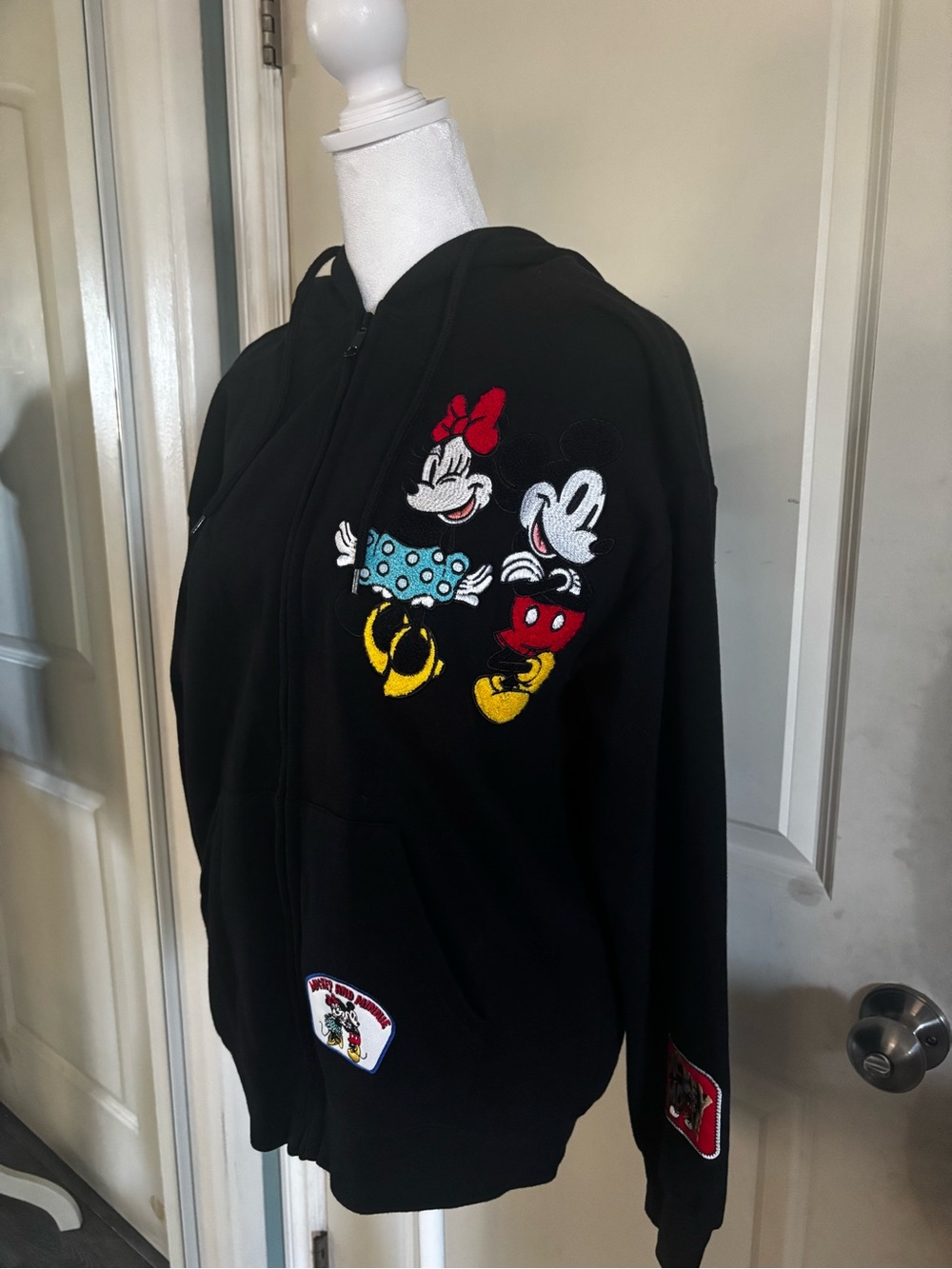 Disney Black Minnie & Mickey Patch Zip-Up Hoodie. Size Small. - Picture 4 of 8